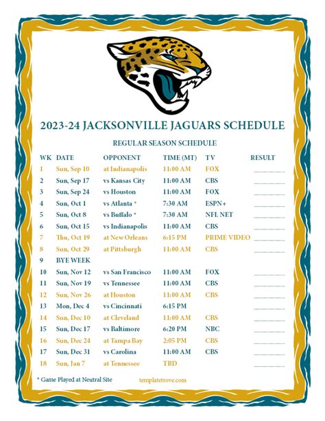 Jacksonville Jaguars Schedule.
